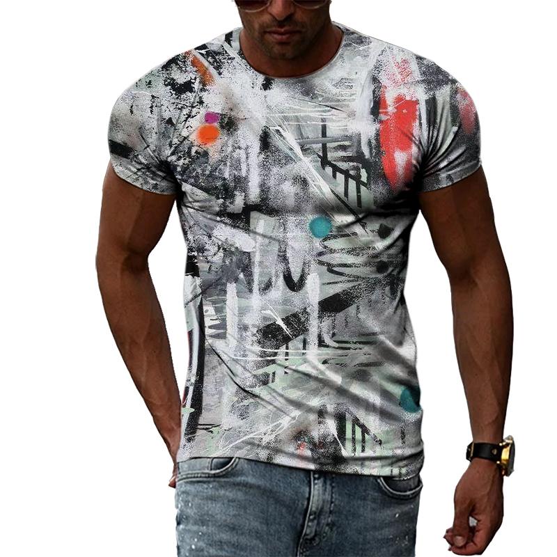 Летняя повседневная мужская футболка с креативным граффити и 3D-печатью, индивидуальный молодежный модный тренд, топ с короткими рукавами и круглым вырезом