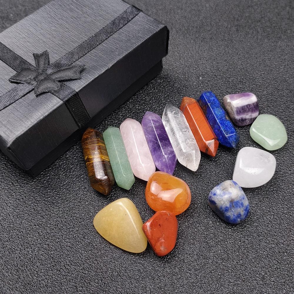 Chakela Seven Chakras Hexagonal Column Energy Stone Set Lilac Aventurine Tiger Eye Amethyst Pink Crystal Healing Stone