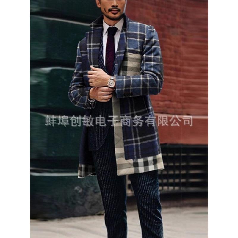 2025 Костюмный воротник Карман Мужское пальто Куртка Мужской большой размер Ветровка Осень и Зима Шерстяное пальто