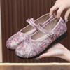 Spring and Autumn Old Beijing Cloth Shoes Women's Single Shoes Breathable Shallow Mouth Retro Embroidered Grandma Shoes Flat Bottom Round Mouth Han