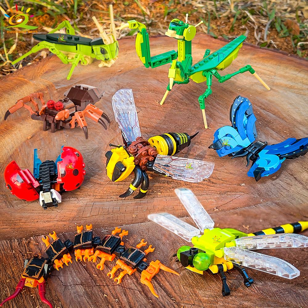 Креативные кубики Moc Насекомые Пчела Стрекоза Муравей Богомол Бабочка Детские собранные игрушки Животные Украшения Подарки