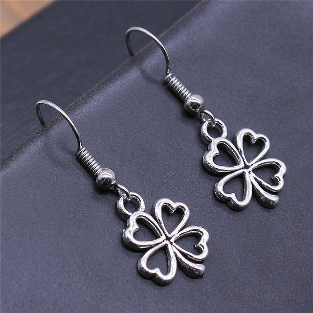 Винтажные простые старинные серебряные серьги-подвески в виде ветки клевера для женщин и девушек в подарок