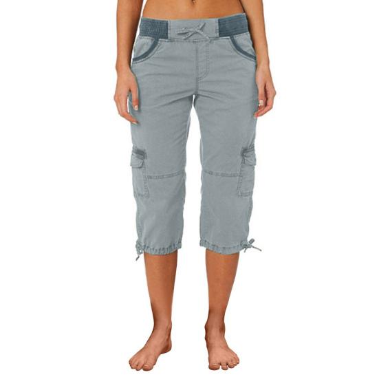 Women Cropped Drawstring Waist Wide Elastic Waistband Pure Multi Pockets Retractable Foot Leg Daily Wear School