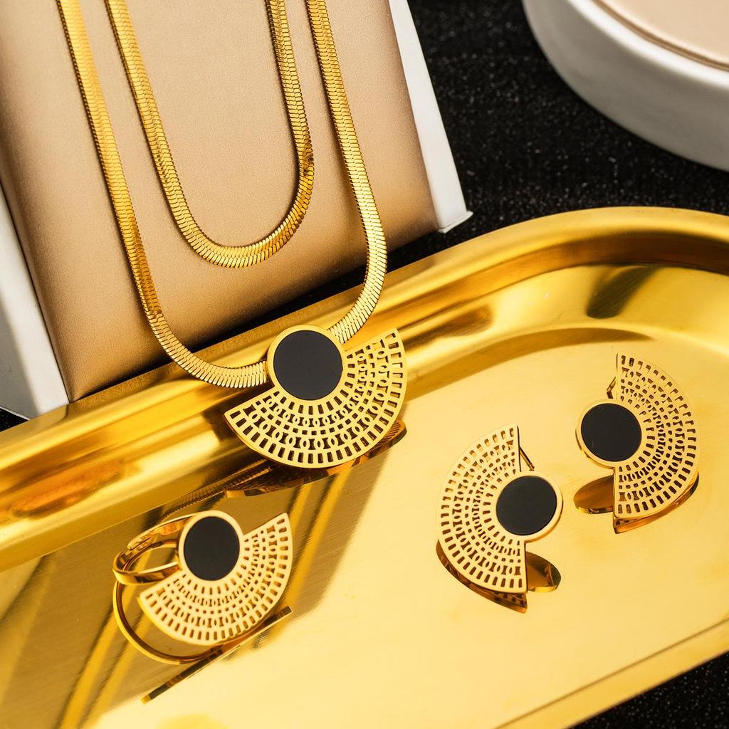 Комплект женских украшений из нержавеющей стали: Не тускнеющее ожерелье, серьги и кольцо - Модные аксессуары