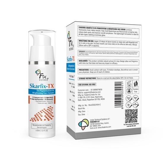 Fixderma Skarfix 4% Kojic Acid Face Serum для осветления кожи лица с 4% ниацинамида, 3% транексамовой кислоты и 2% альфа-арбутина