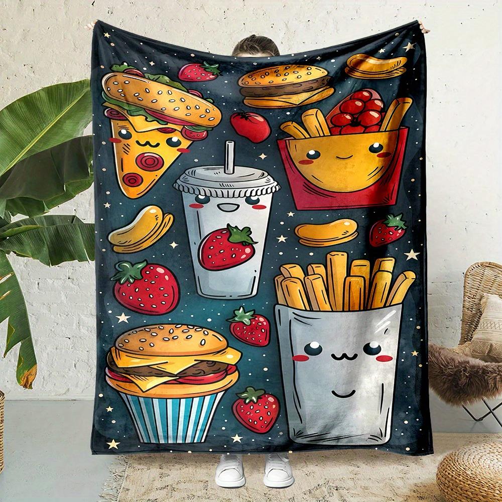 pizzas french fries patterns Flannel printed blanket suitable for all seasons suitable for living room office sofa and travel