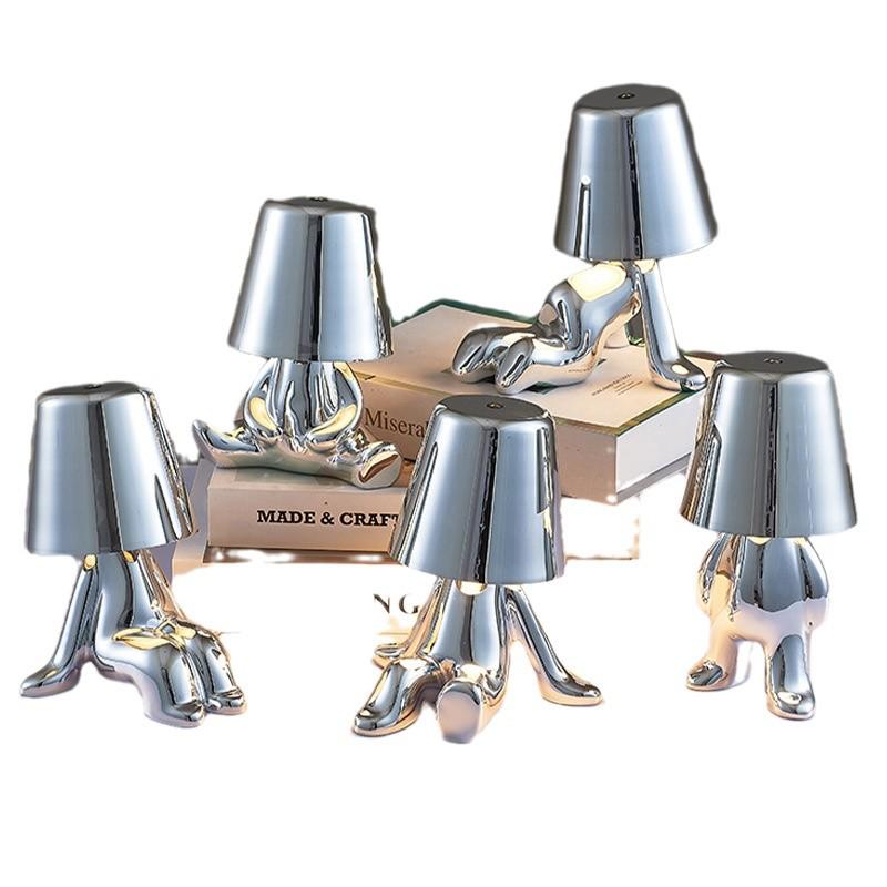 Creative Thinker Electroplated Gold Table Lamp: Rechargeable Night Light & Bedroom Ornament