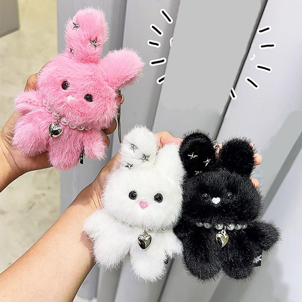 Colorful Star Rabbits Keychain Plush Bag Charm Handmade Keyring Craft Supplies for Backpacks and Keys Decoration