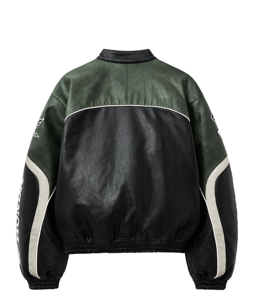PHYPS MOTORCYCLE Engineered Leather Racing Jacket Green