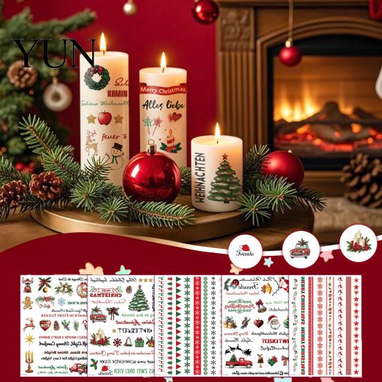 Holiday Candlestick Embellishments Christmas Candle Transfer Stickers, DIY Craft Supplies, Waterproof Decorative Stickers for Making Decals
