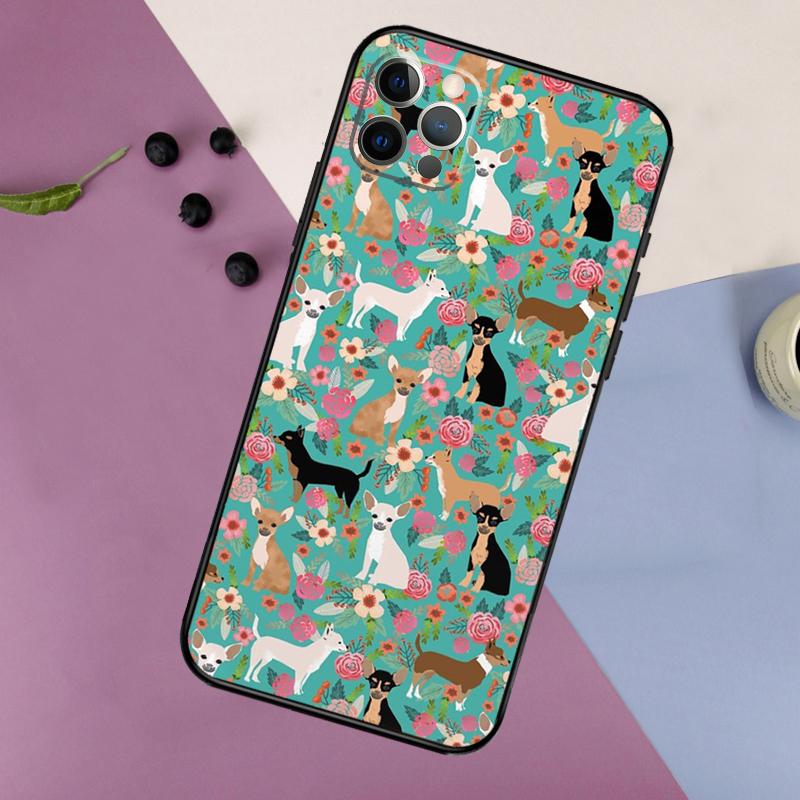 Чехол с цветочным рисунком и мордочкой чихуахуа для iPhone 16 15 14 13 12 11 Pro Max 7 8 Plus XR XS Max X Защитная крышка для телефона
