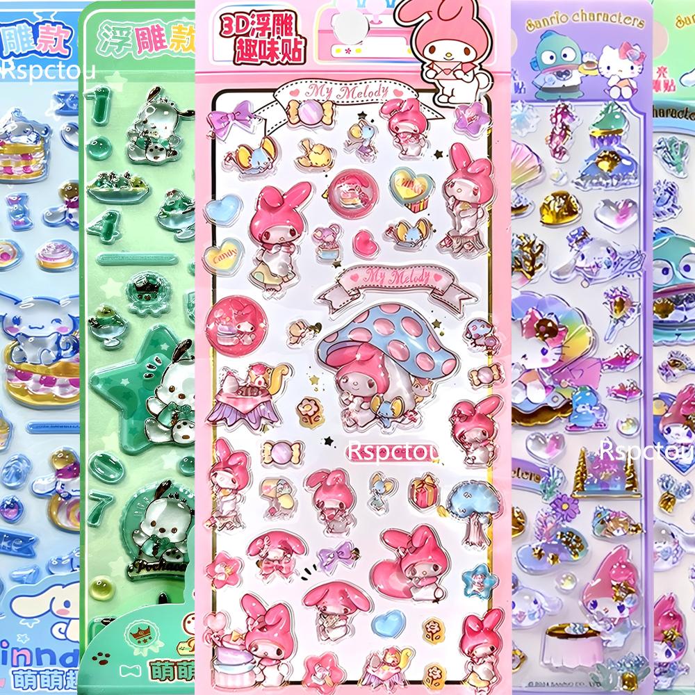 Милые 3D Хрустальные Наклейки Sanrio Эстетичные Мультяшные Декоративные Наклейки Почакко Синнаморолл Моя Мелоди Куроми Рельефная Наклейка