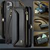 Long Lanyard Flip Leather Phone Case for iPhone 17 Pro Max Air 16E 16 Plus 15 14 13 12 11 X XS XR SE 2022 8 Zipper Wallet Multi Card Slot Holder Cover