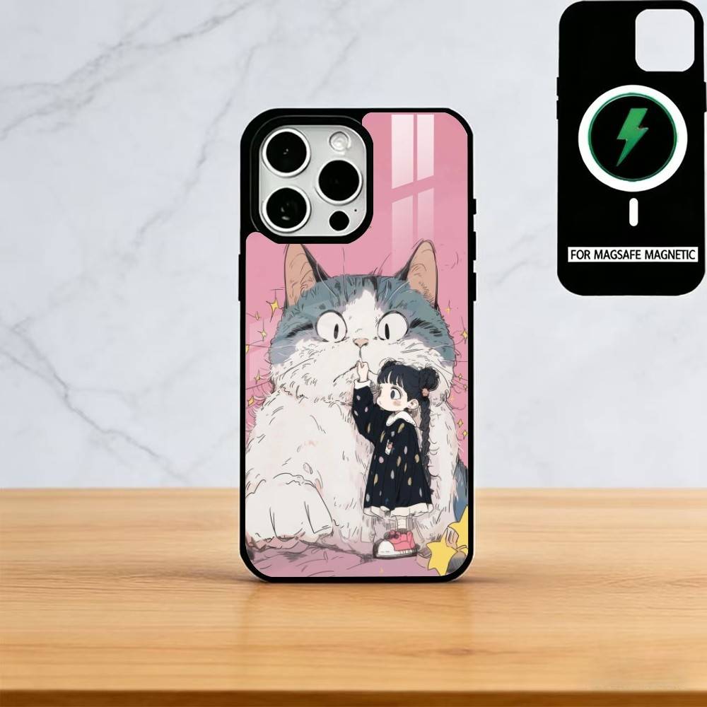 Чехол для телефона с чиби-девочкой для iPhone 17, 16, 15, 14, 13, 12, 11 Plus, Pro, магнитный с Magsafe, беспроводная зарядка