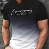 Men's Gradient Color Letters Printed T-Shirt Casual Short-Sleeved Round Neck T-Shirt for Summer Outdoor Activities Tops Clothing