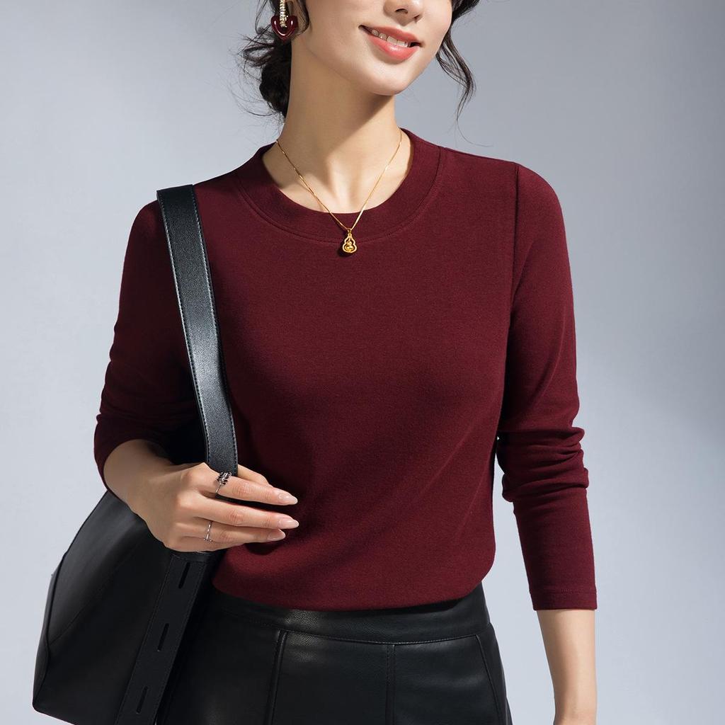 Женский летний базовый слой из мериносовой шерсти: Черная футболка с длинным рукавом, круглым вырезом, облегающего кроя (Коллекция 2025 г.)