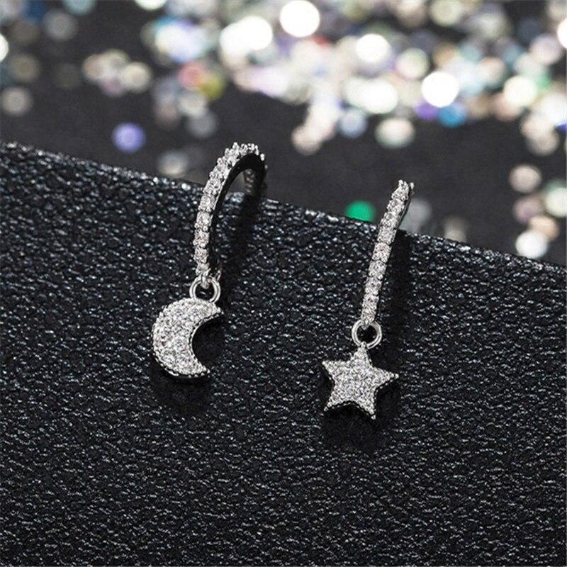 New Zircon Star Moon Drop Earrings For Women 925 Sterling Silver Fashion Jewelry Drop Shipping Eh1391