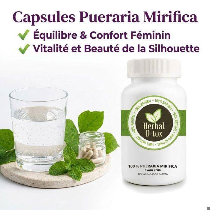 Complément Alimentaire Herbal D-tox Pueraria Mirifica - 100 gélules x 500 mg – Confort, Équilibre Féminin et Maturité
