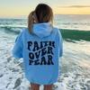 FAITH OVER FEAR Women Plush Sweatshirt Solid Color Letter Print Kangaroo Pocket Drawstring Print Hoodie
