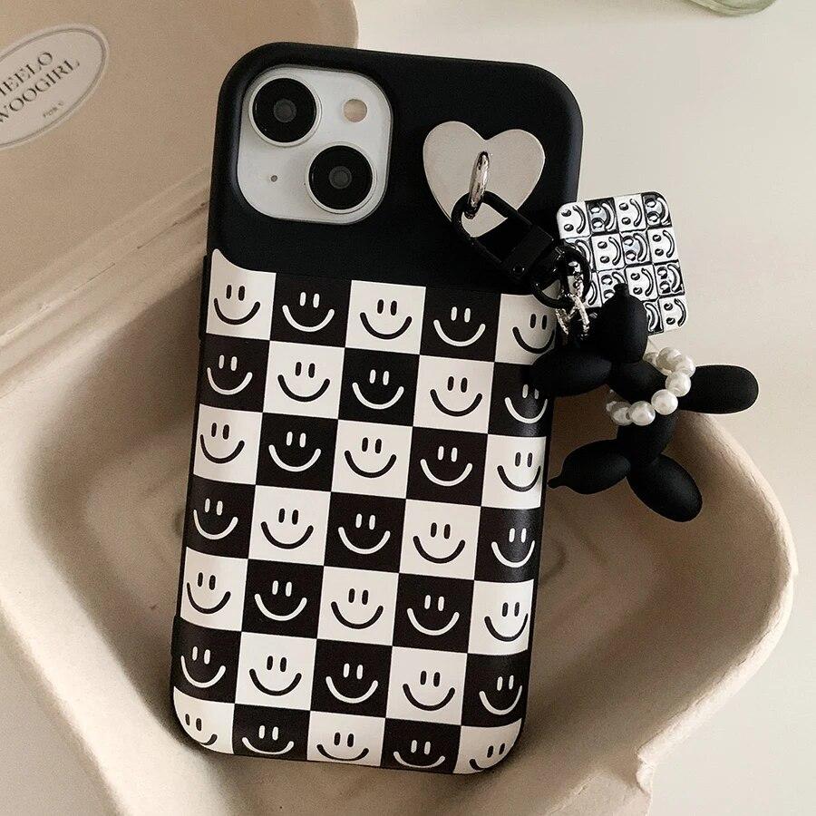Черно-белые клетчатые задние чехлы для iPhone 15 14 13 12 11 Pro Max Plus с подвеской на воздушной подушке, чехлы для телефонов в шахматном порядке, новые чехлы