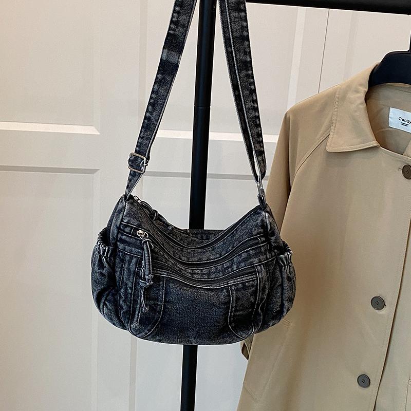 Джинсовая сумка Женская пригородная большая сумка Сумка через плечо большой вместимости Студенческая сумка класса