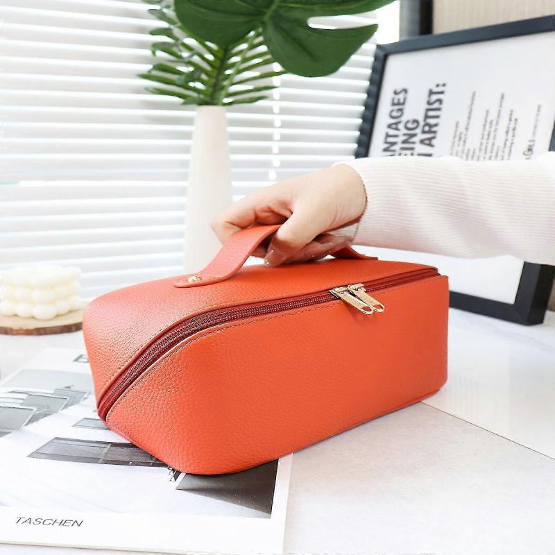 Poudre De Rosa Makeup Bag, Travel Large Capacity Makeup Bag, with Handle and Divider, Waterproof PU for Women Toiletry Storage Bag Multifunction Leath