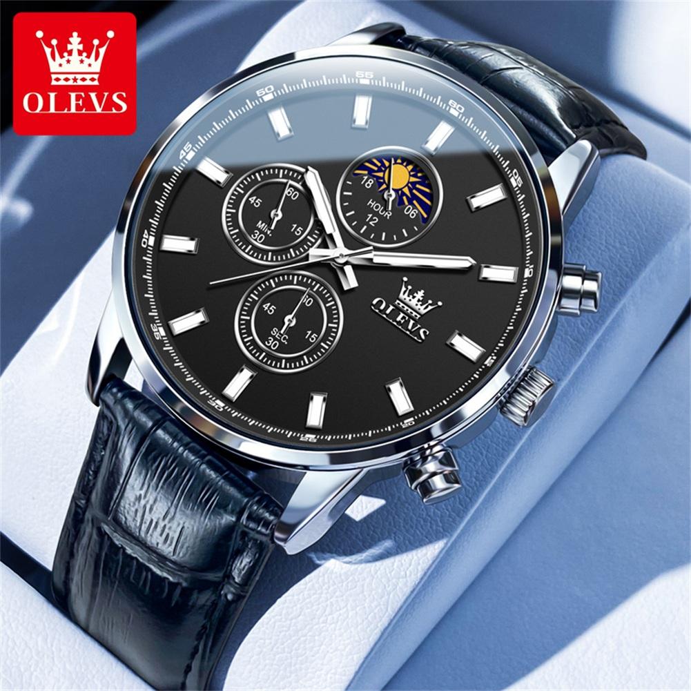 OLEVS 2902 Mens Watch Casual Fashion Simple Original Wristwatch For Men Waterproof Luminous Three Small Dial Reloj Box
