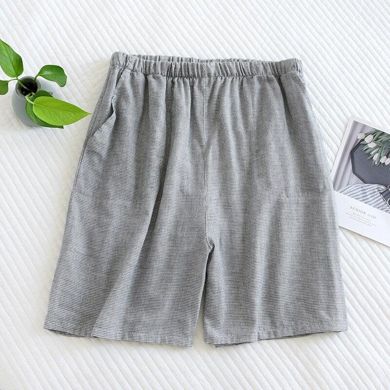 Новые летние мужские пижамы, марлевые шорты из 100% хлопка, японские клетчатые пляжные штаны большого размера, повседневные домашние брюки с пятью точками, пижамы