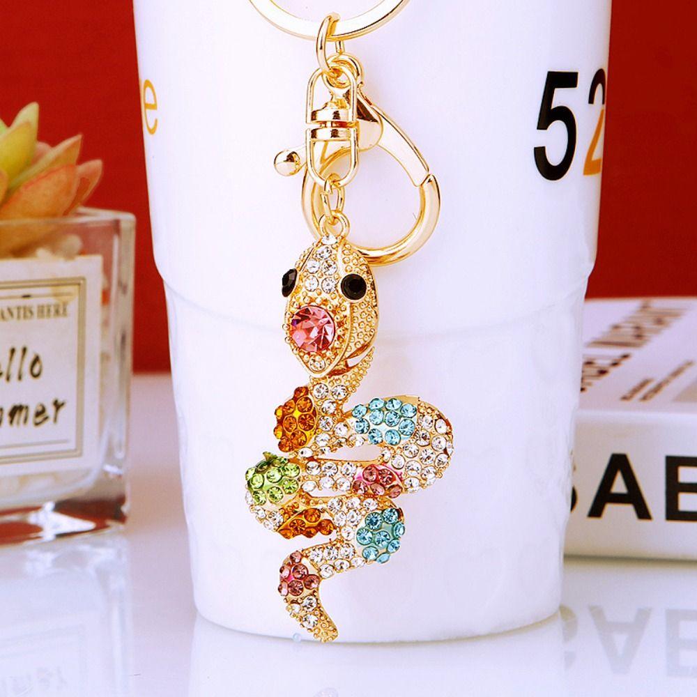 Fortune Rhinestone Snake Keychain Exquisite Women's Bag Pendant Cute Snake Lucky Pendant  Couple