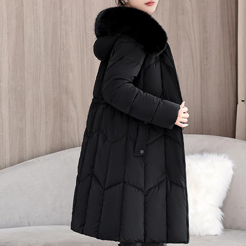 Fashion Women's Warm Winter Coats Hooded Elegant Faux Fur Collar Lady Jackets Thick Long Parkas