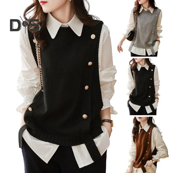 Women Vest Round Neck Solid Color Knitted Vest Fashion Soft Sleeveless Lady Knit Tank Top for Autumn Winter