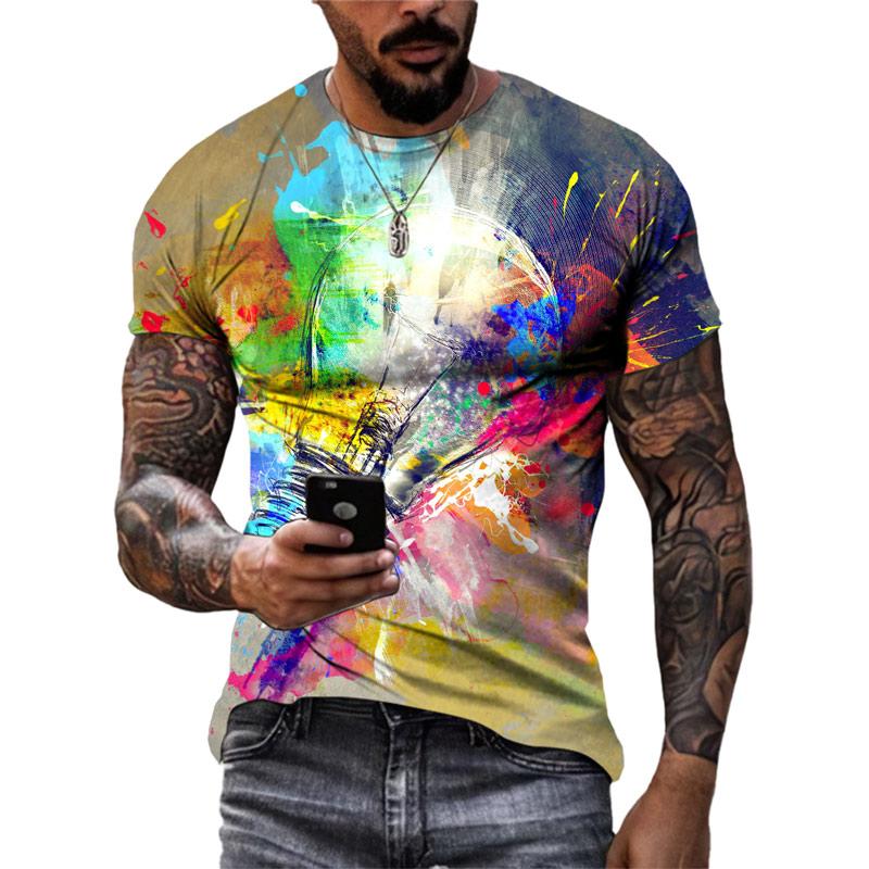Летняя новая модная мужская футболка с цветным граффити, 3D трендовая индивидуальная футболка в стиле хип-хоп с принтом Харадзюку, футболки с круглым вырезом и короткими рукавами, топы