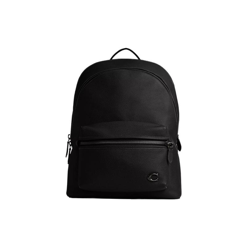 COACH 30 Logo Logo Zipper Closure Polished Pebble Texture Commuting Leather Backpack Backpack Large Men's Black