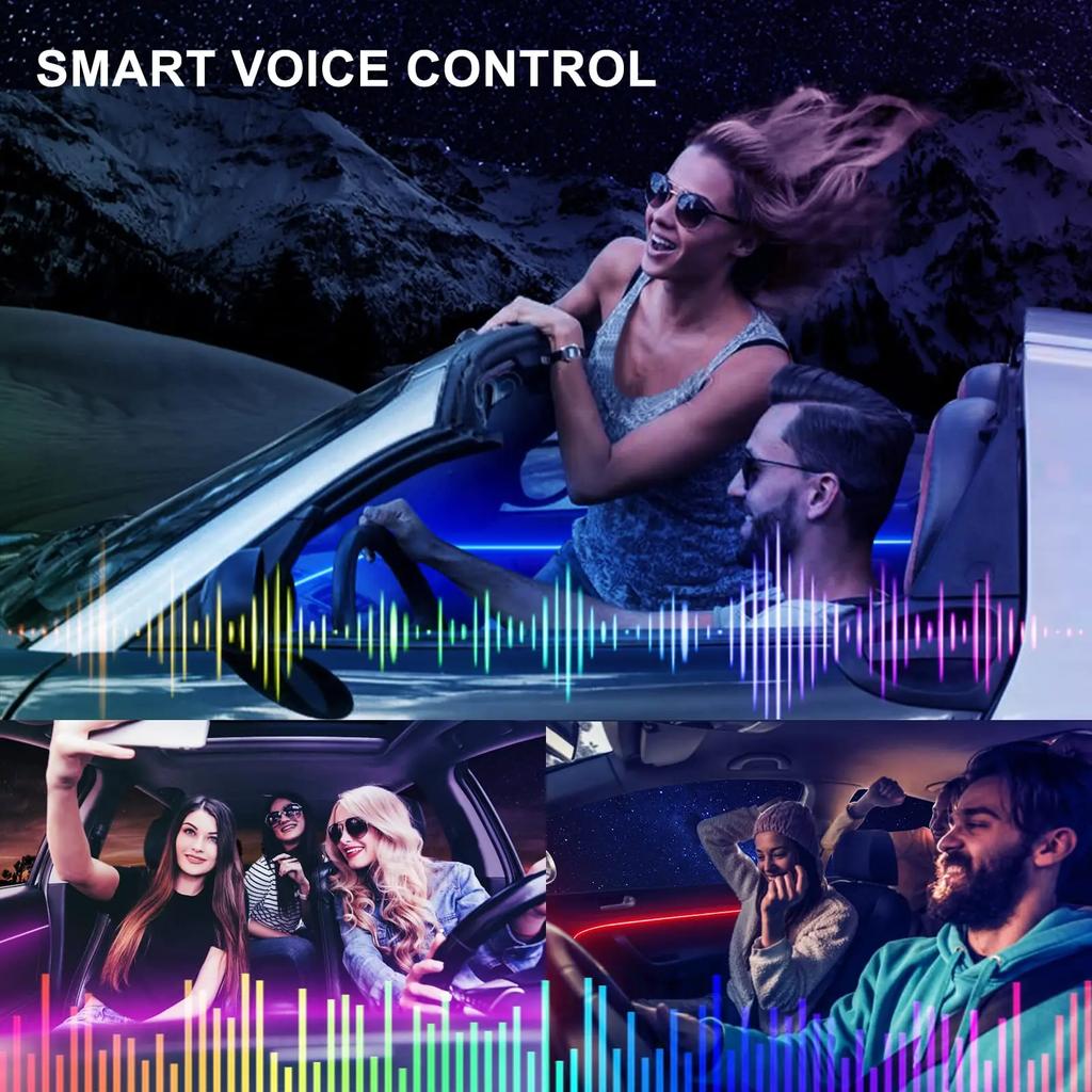 Светодиодные лампы для салона автомобиля, RGB оптоволоконная атмосфера, комплект неонового освещения с дистанционным управлением через приложение, автоматические декоративные лампы