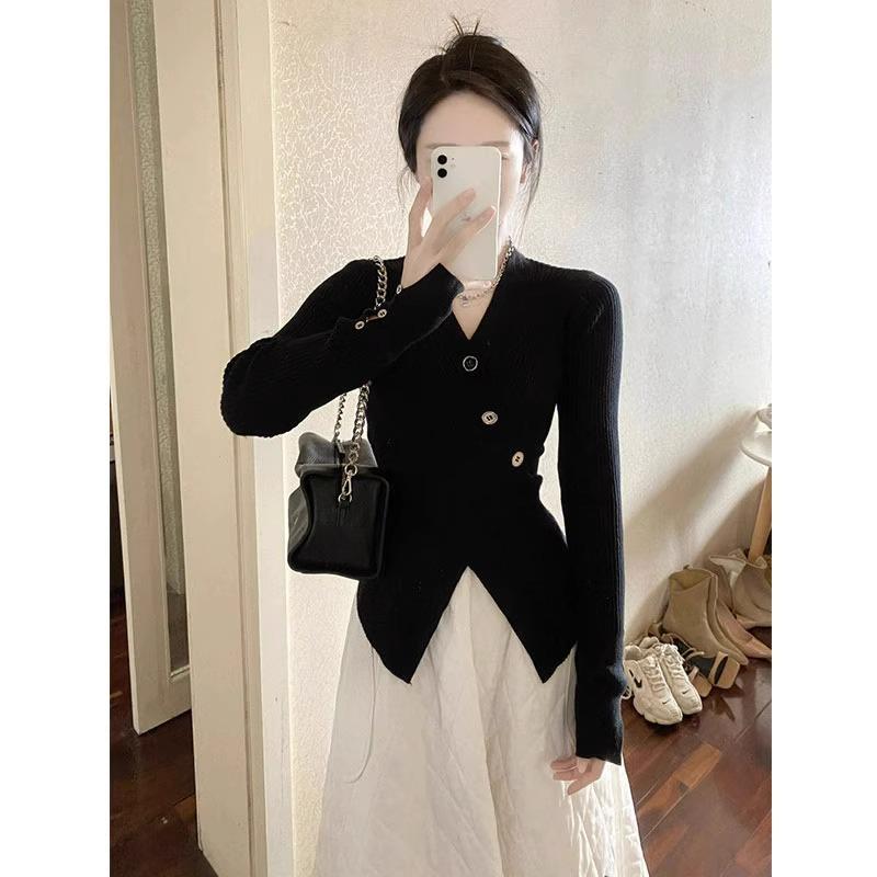 Женский шикарный вязаный облегающий топ с V-образным вырезом крест-накрест для зимы 2025