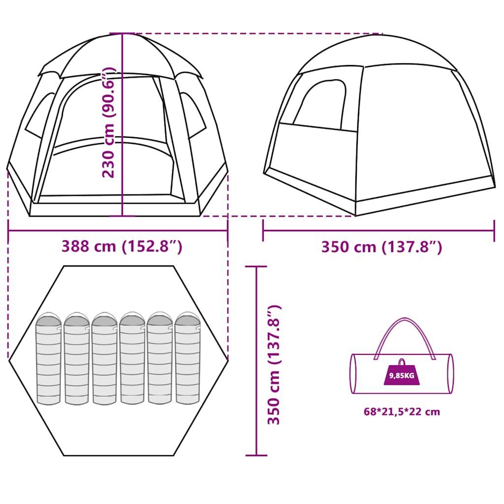 Family Igloo Tent for 6 Persons Green Waterproof
