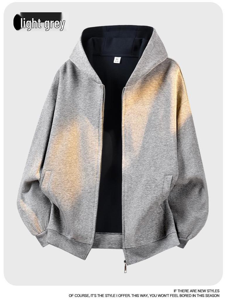 American-Style Heavyweight Casual Hoodie: New Spring Trend, Loose Fit, Color-Blocked Design, Versatile Couple's Cardigan.