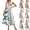 Женское летнее платье макси 2024, повседневное платье без рукавов с цветочным принтом и квадратным вырезом, струящиеся длинные пляжные элегантные сарафаны на бретелях с карманами