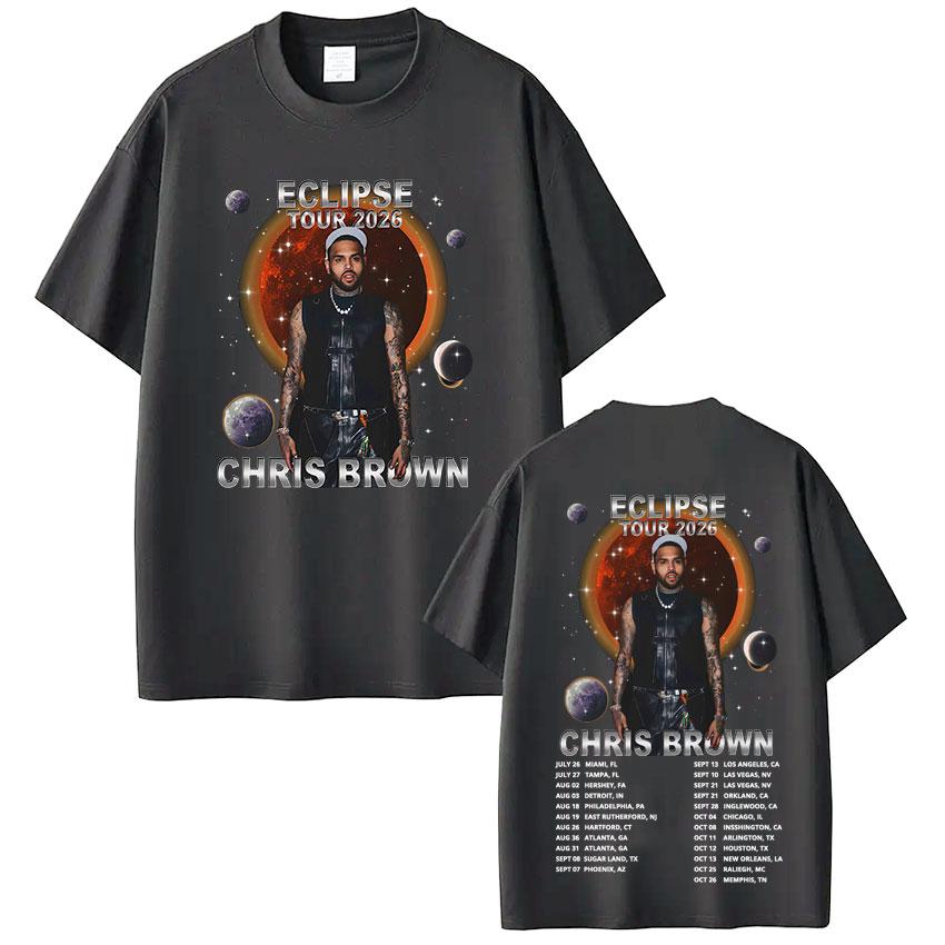 Rapper Chris Brown Eclipse Tour 2026 Концертная Футболка Подарки для фанатов Унисекс Женская Мода Хип-Хоп Футболка Хлопок Повседневные Оверсайз Футболки