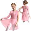 Kids Girls LJazz Dancewear Yrical Skating Dance Dress One Shoulder Asymmetrical Sleeve Shiny Sequins Ballet Ballroom Dance Skirted Leotard