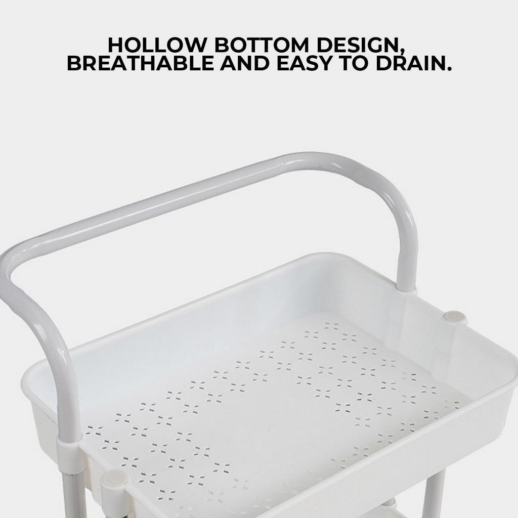 Storage Organizer Rack Movable Bathroom Kitchen Shelf Metal Rolling Trolley Cart Basket Stand Wheels Save Space Holder 3 Layer