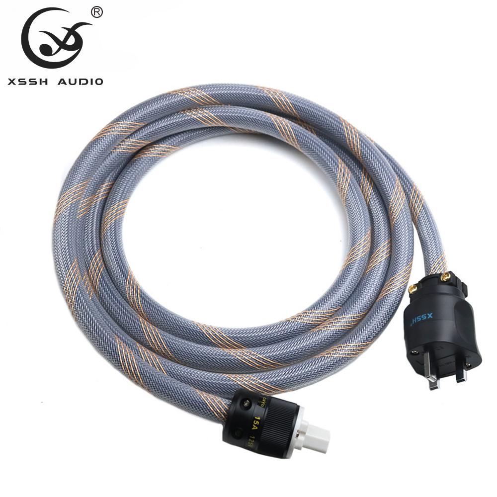 Amplifier Line XSSH Hifi UK AC Power Plug Connector 3 Core Pure Copper Cable 14.5MM Dia. Audio Retractable Power Cable Cords