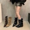 Модные ботфорты до колена Женские 2025 Осень/Зима Высокие ботинки с острым носком Блочный каблук Узкие модные ботинки