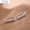925 Sterling Silver Thin Curved Bar Stud Earrings For Women Smooth Small Geometric Zircon Earrings Minimalist Jewelry S -E1313