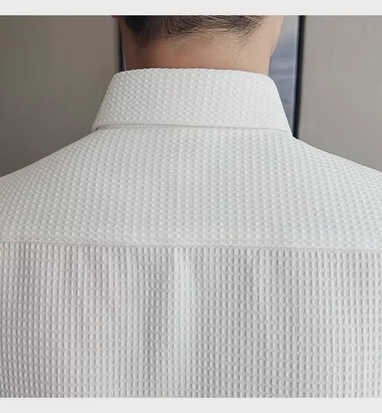 Men's New Long Sleeve Waffle French Business Shirt - Autumn/Winter Fashion