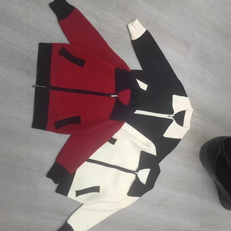 Весенний новый свободный кардиган из вязаной двусторонней шерсти с лацканами контрастного цвета на молнии, повседневный универсальный свитер-жакет для женщин