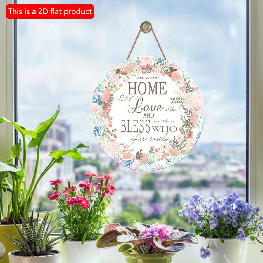 2D Flat 20*20cm1pc Home Love and Bless Simple Artistic Style Pink Garland Round Hanging Wooden Home Decoration, Light Pink Beatiful Flowers Print Wood