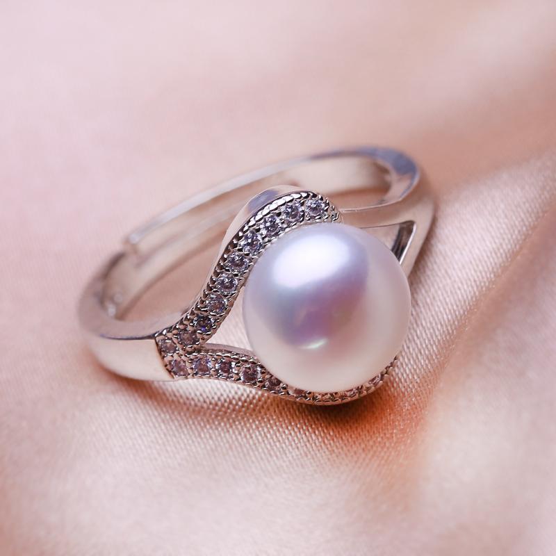 seniko Natural Freshwater Pearl Rings For Women Fashion Female Cubic Zirconia CZ Ring Pearl Jewelry Adjustable Ring