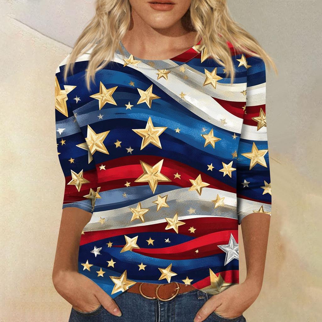 Женская футболка Повседневная футболка с принтом «День независимости», джемпер с круглым вырезом