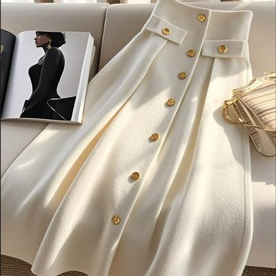 Белая трикотажная юбка А-силуэта с высокой талией для женщин, осень/зима, легкая, роскошная, высокого класса, элегантная, макси-юбка для поездок на работу